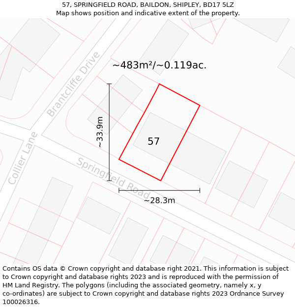 57, SPRINGFIELD ROAD, BAILDON, SHIPLEY, BD17 5LZ: Plot and title map