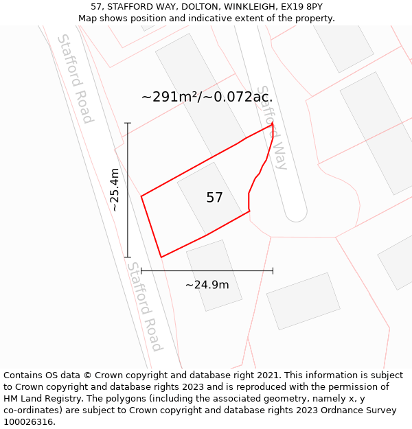 57, STAFFORD WAY, DOLTON, WINKLEIGH, EX19 8PY: Plot and title map