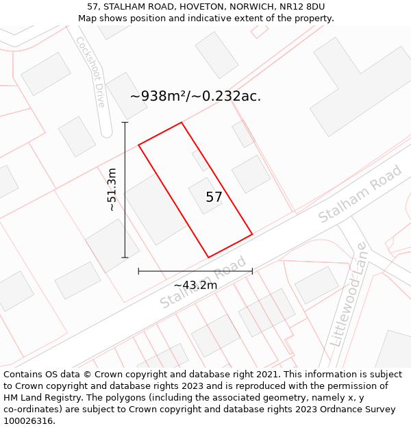 57, STALHAM ROAD, HOVETON, NORWICH, NR12 8DU: Plot and title map