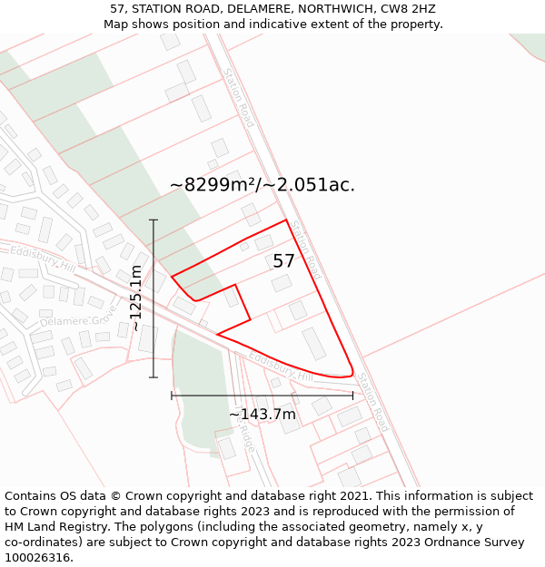 57, STATION ROAD, DELAMERE, NORTHWICH, CW8 2HZ: Plot and title map
