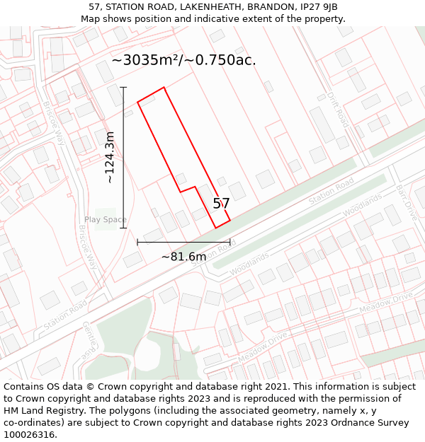 57, STATION ROAD, LAKENHEATH, BRANDON, IP27 9JB: Plot and title map