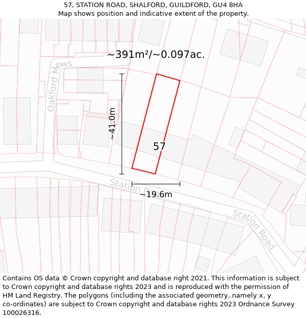 57, STATION ROAD, SHALFORD, GUILDFORD, GU4 8HA: Plot and title map