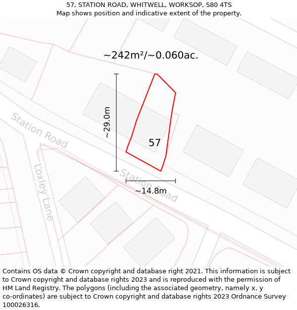 57, STATION ROAD, WHITWELL, WORKSOP, S80 4TS: Plot and title map