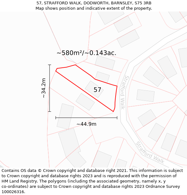 57, STRAFFORD WALK, DODWORTH, BARNSLEY, S75 3RB: Plot and title map