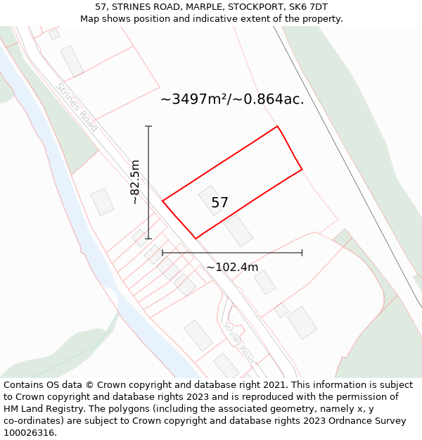 57, STRINES ROAD, MARPLE, STOCKPORT, SK6 7DT: Plot and title map