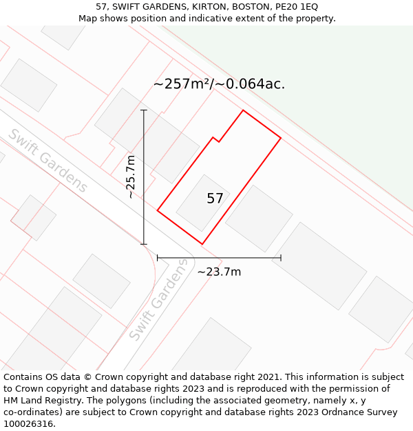 57, SWIFT GARDENS, KIRTON, BOSTON, PE20 1EQ: Plot and title map