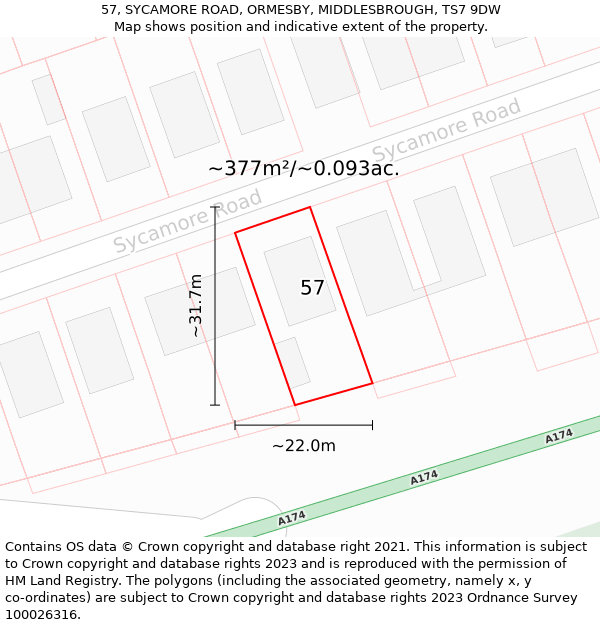 57, SYCAMORE ROAD, ORMESBY, MIDDLESBROUGH, TS7 9DW: Plot and title map