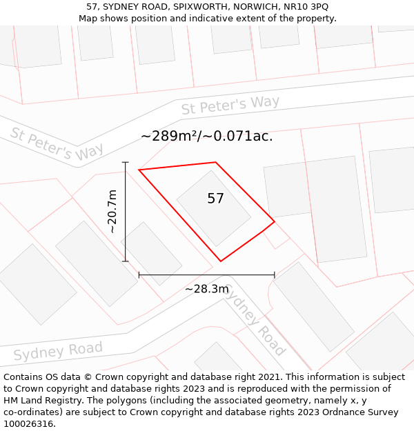 57, SYDNEY ROAD, SPIXWORTH, NORWICH, NR10 3PQ: Plot and title map