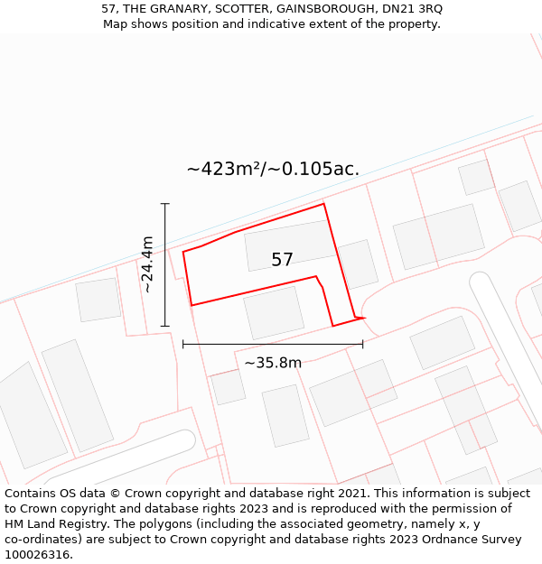 57, THE GRANARY, SCOTTER, GAINSBOROUGH, DN21 3RQ: Plot and title map