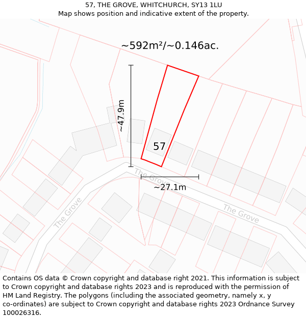 57, THE GROVE, WHITCHURCH, SY13 1LU: Plot and title map