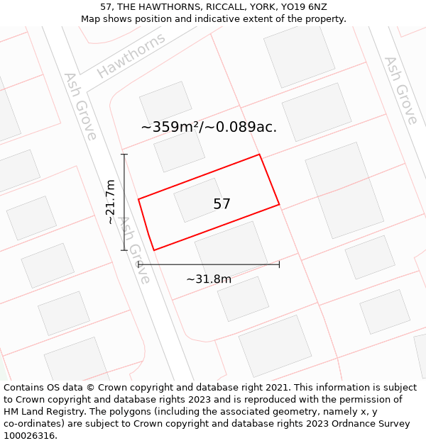 57, THE HAWTHORNS, RICCALL, YORK, YO19 6NZ: Plot and title map