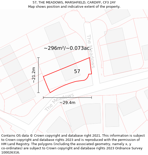 57, THE MEADOWS, MARSHFIELD, CARDIFF, CF3 2AY: Plot and title map