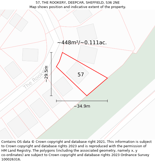 57, THE ROOKERY, DEEPCAR, SHEFFIELD, S36 2NE: Plot and title map