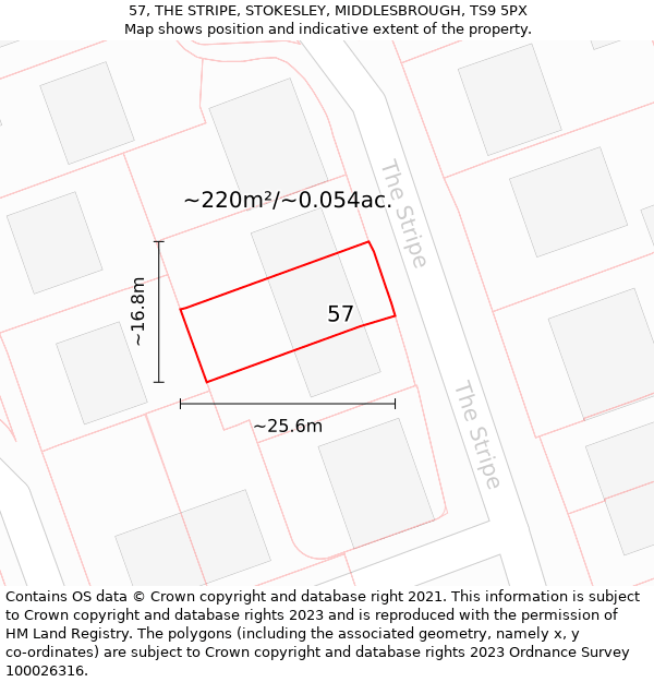 57, THE STRIPE, STOKESLEY, MIDDLESBROUGH, TS9 5PX: Plot and title map