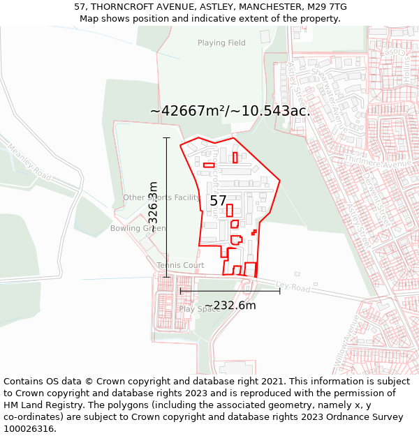 57, THORNCROFT AVENUE, ASTLEY, MANCHESTER, M29 7TG: Plot and title map