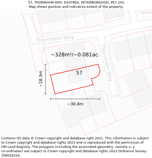 57, THORNHAM WAY, EASTREA, PETERBOROUGH, PE7 2AS: Plot and title map