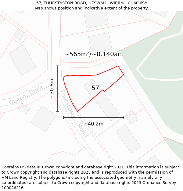 57, THURSTASTON ROAD, HESWALL, WIRRAL, CH60 6SA: Plot and title map