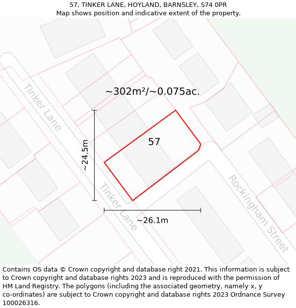 57, TINKER LANE, HOYLAND, BARNSLEY, S74 0PR: Plot and title map