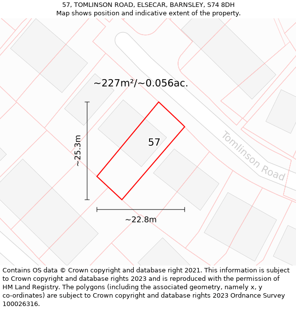 57, TOMLINSON ROAD, ELSECAR, BARNSLEY, S74 8DH: Plot and title map