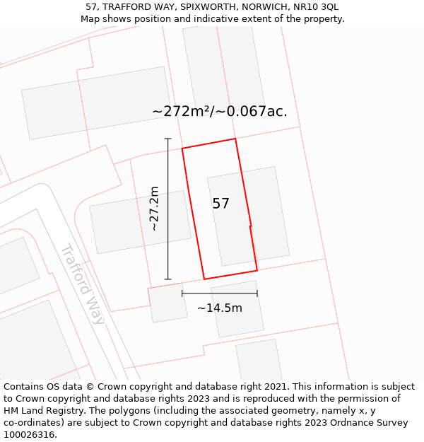 57, TRAFFORD WAY, SPIXWORTH, NORWICH, NR10 3QL: Plot and title map