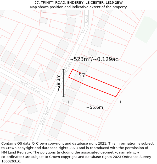 57, TRINITY ROAD, ENDERBY, LEICESTER, LE19 2BW: Plot and title map