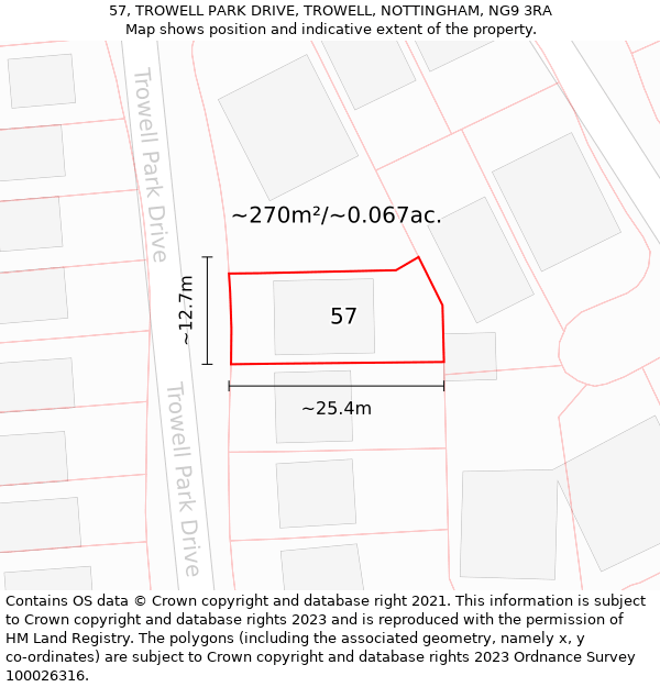 57, TROWELL PARK DRIVE, TROWELL, NOTTINGHAM, NG9 3RA: Plot and title map