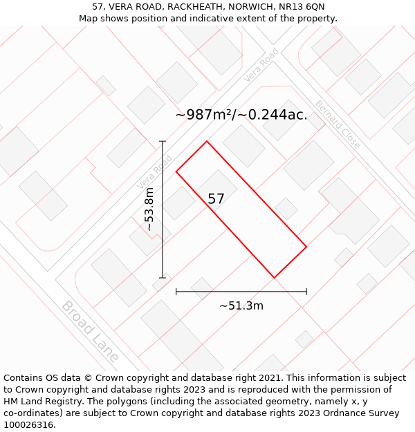 57, VERA ROAD, RACKHEATH, NORWICH, NR13 6QN: Plot and title map