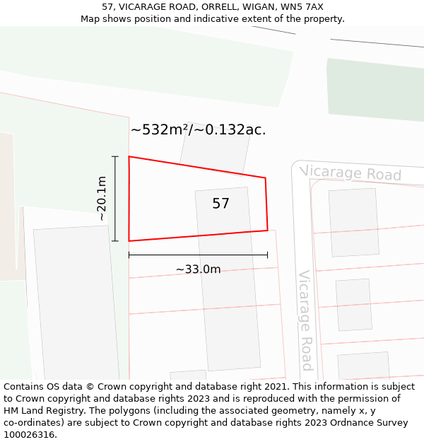 57, VICARAGE ROAD, ORRELL, WIGAN, WN5 7AX: Plot and title map