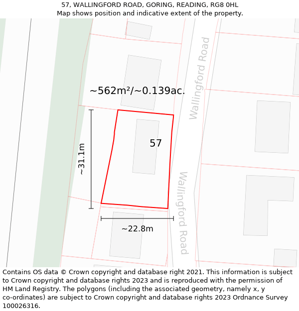 57, WALLINGFORD ROAD, GORING, READING, RG8 0HL: Plot and title map