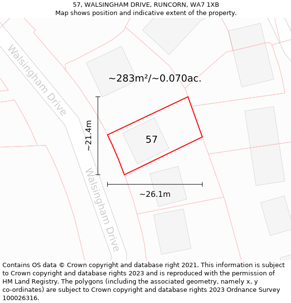 57, WALSINGHAM DRIVE, RUNCORN, WA7 1XB: Plot and title map