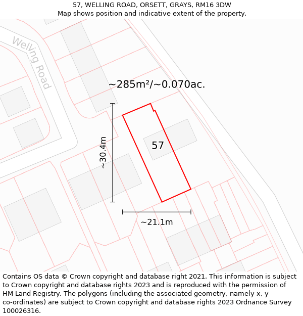 57, WELLING ROAD, ORSETT, GRAYS, RM16 3DW: Plot and title map