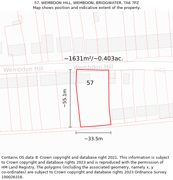 57, WEMBDON HILL, WEMBDON, BRIDGWATER, TA6 7PZ: Plot and title map