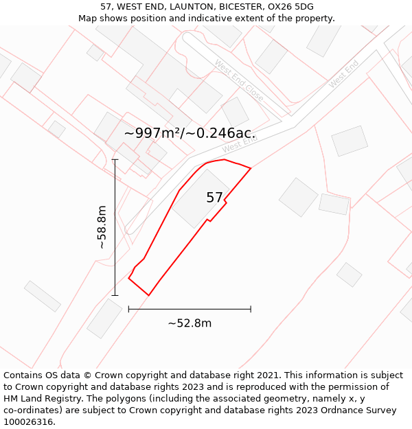 57, WEST END, LAUNTON, BICESTER, OX26 5DG: Plot and title map