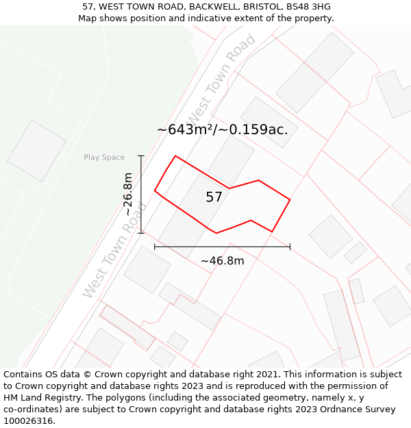 57, WEST TOWN ROAD, BACKWELL, BRISTOL, BS48 3HG: Plot and title map