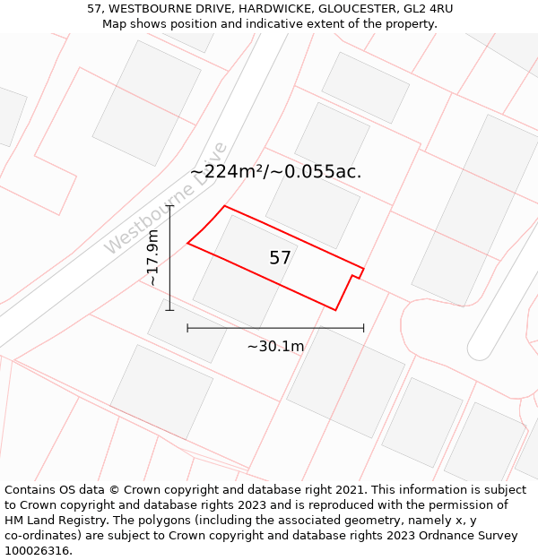 57, WESTBOURNE DRIVE, HARDWICKE, GLOUCESTER, GL2 4RU: Plot and title map