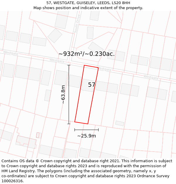 57, WESTGATE, GUISELEY, LEEDS, LS20 8HH: Plot and title map