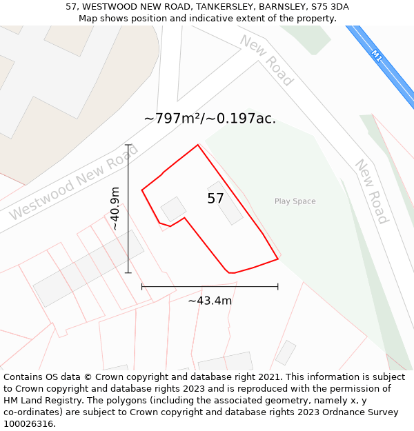 57, WESTWOOD NEW ROAD, TANKERSLEY, BARNSLEY, S75 3DA: Plot and title map