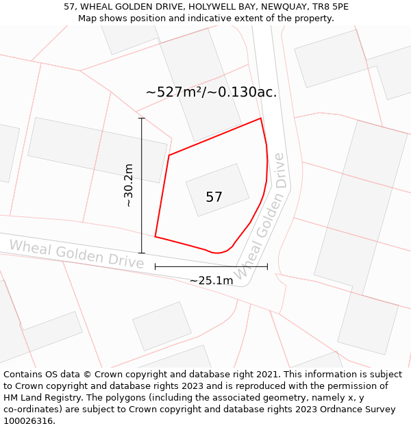 57, WHEAL GOLDEN DRIVE, HOLYWELL BAY, NEWQUAY, TR8 5PE: Plot and title map