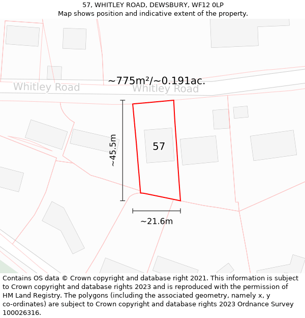 57, WHITLEY ROAD, DEWSBURY, WF12 0LP: Plot and title map