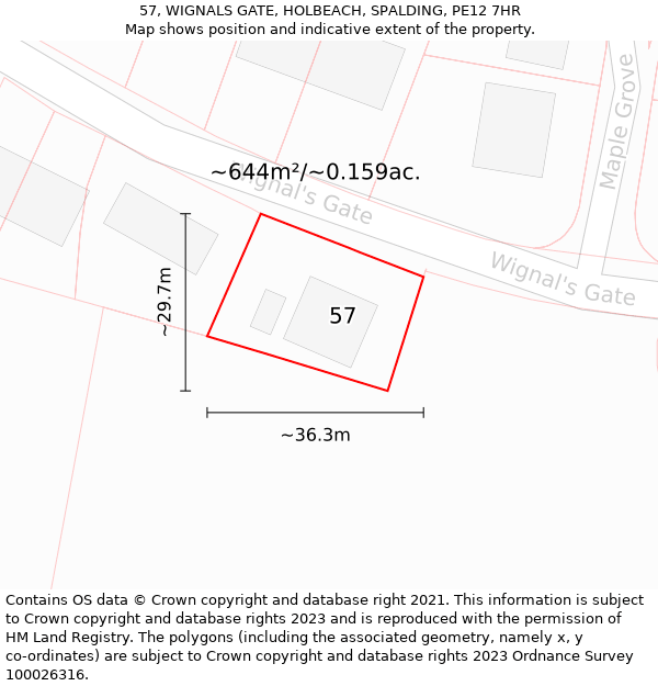 57, WIGNALS GATE, HOLBEACH, SPALDING, PE12 7HR: Plot and title map