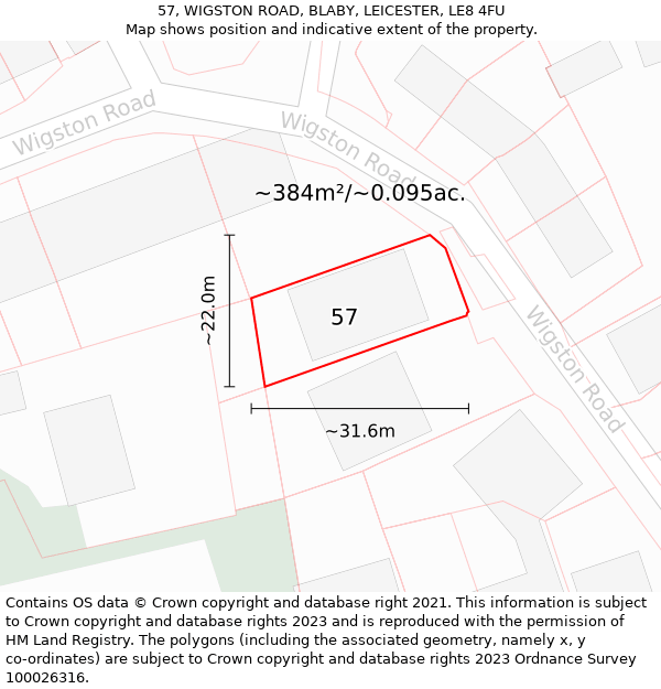 57, WIGSTON ROAD, BLABY, LEICESTER, LE8 4FU: Plot and title map