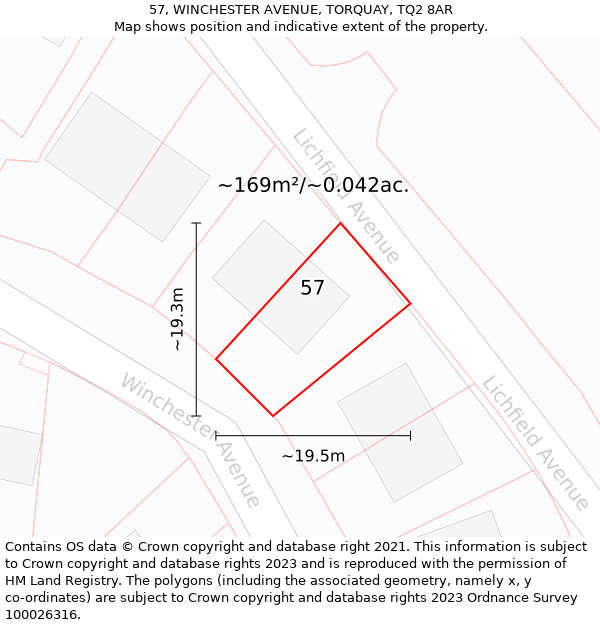 57, WINCHESTER AVENUE, TORQUAY, TQ2 8AR: Plot and title map