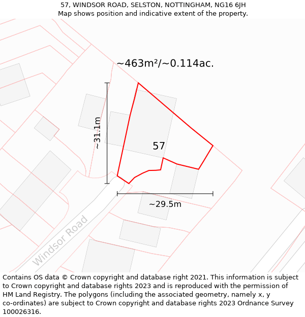 57, WINDSOR ROAD, SELSTON, NOTTINGHAM, NG16 6JH: Plot and title map