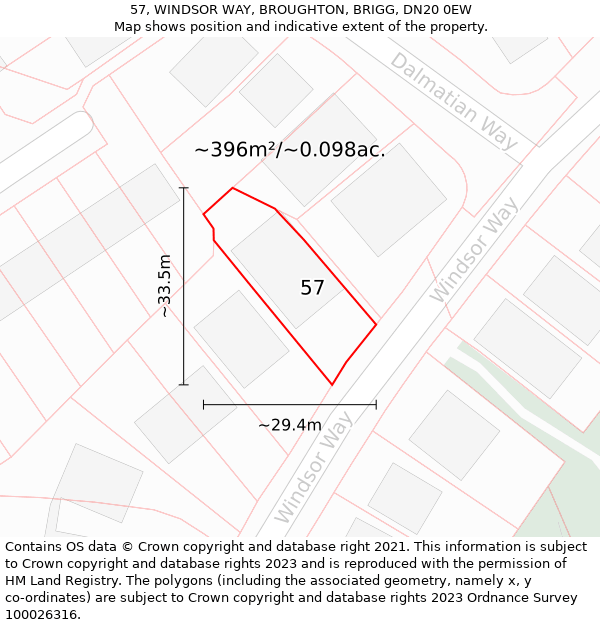 57, WINDSOR WAY, BROUGHTON, BRIGG, DN20 0EW: Plot and title map