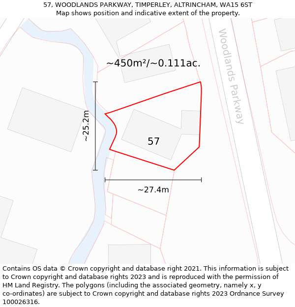 57, WOODLANDS PARKWAY, TIMPERLEY, ALTRINCHAM, WA15 6ST: Plot and title map