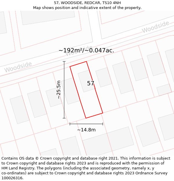 57, WOODSIDE, REDCAR, TS10 4NH: Plot and title map