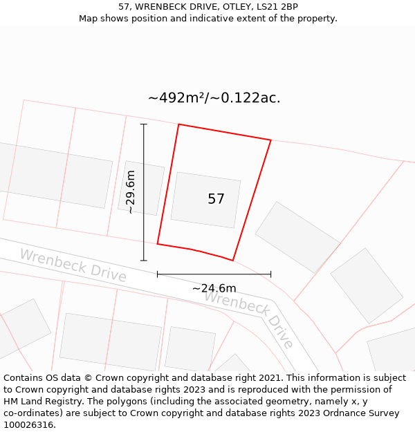 57, WRENBECK DRIVE, OTLEY, LS21 2BP: Plot and title map