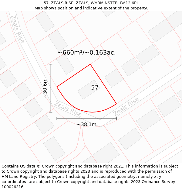 57, ZEALS RISE, ZEALS, WARMINSTER, BA12 6PL: Plot and title map