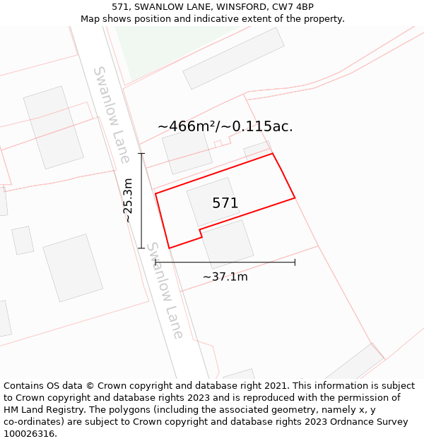 571, SWANLOW LANE, WINSFORD, CW7 4BP: Plot and title map