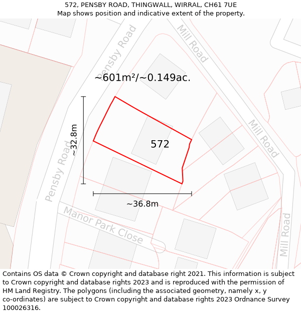 572, PENSBY ROAD, THINGWALL, WIRRAL, CH61 7UE: Plot and title map